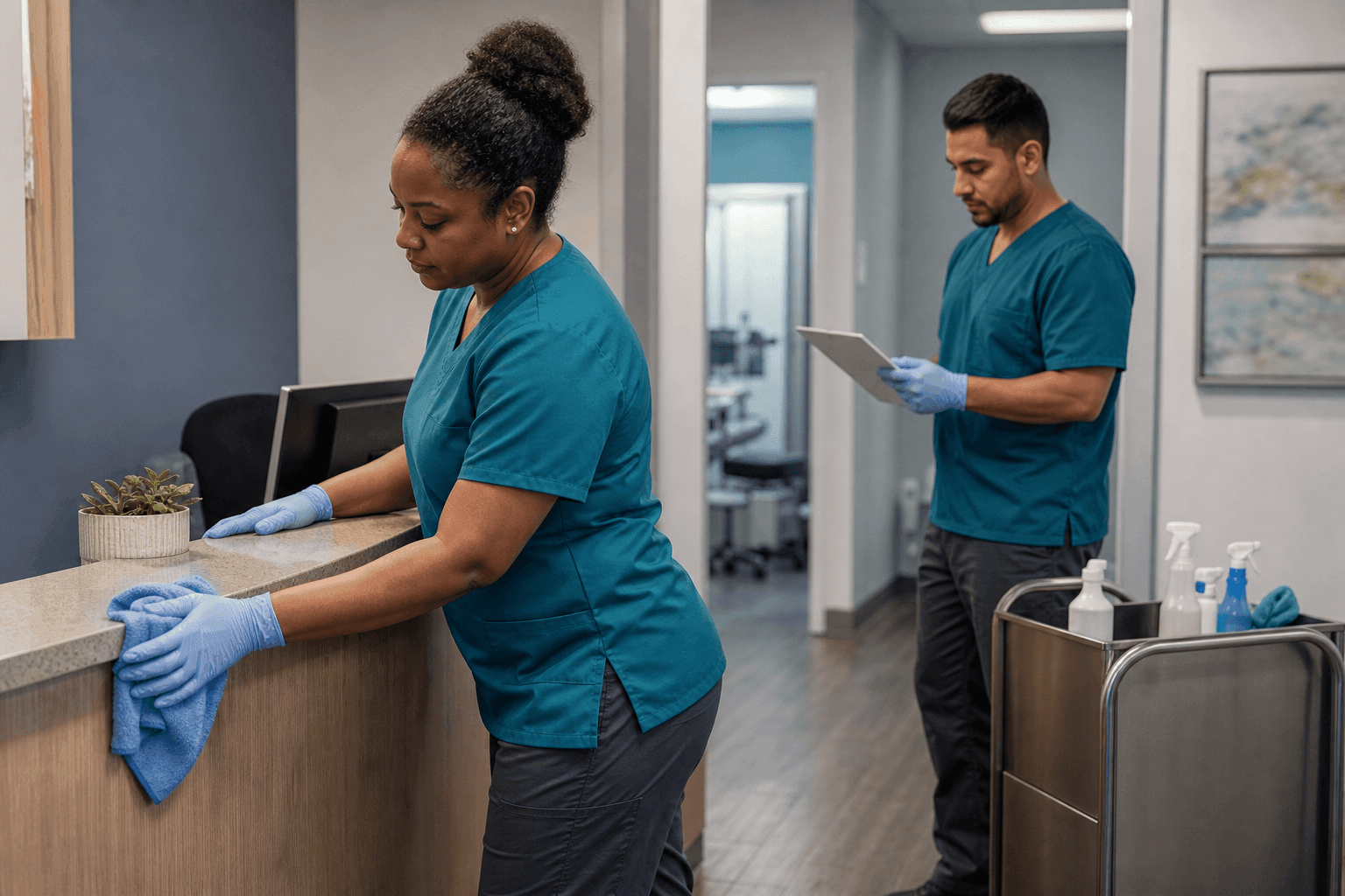 Commercial cleaner at work