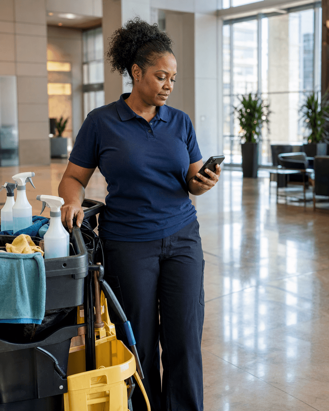 Cleaning business owner reviewing the day